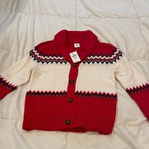 Baby Gap toddler shawl collar print cardigan size 4T / 4 years red, navy, white
